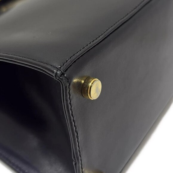 Auth Salvatore Ferragamo Vara - Black Leather Nylon Handbag - Picture 9 of 9